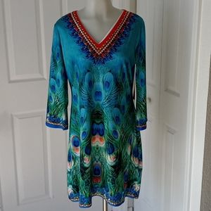 BNWOT La moda peacock v neck colorful cover up